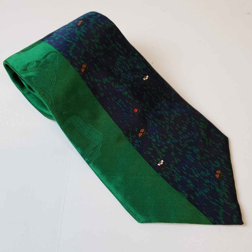 After Dark Mens Vintage Tie Mowin Man Silk Green